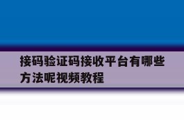 接码验证码接收平台有哪些方法呢视频教程