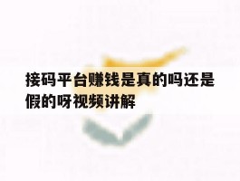 接码平台赚钱是真的吗还是假的呀视频讲解的简单介绍