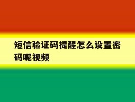 短信验证码提醒怎么设置密码呢视频