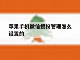 苹果手机微信授权管理怎么设置的