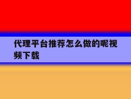 代理平台推荐怎么做的呢视频下载