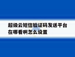 超级云短信验证码发送平台在哪看啊怎么设置