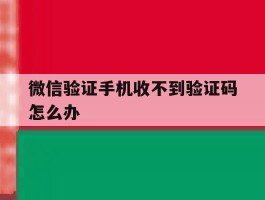 微信验证手机收不到验证码怎么办